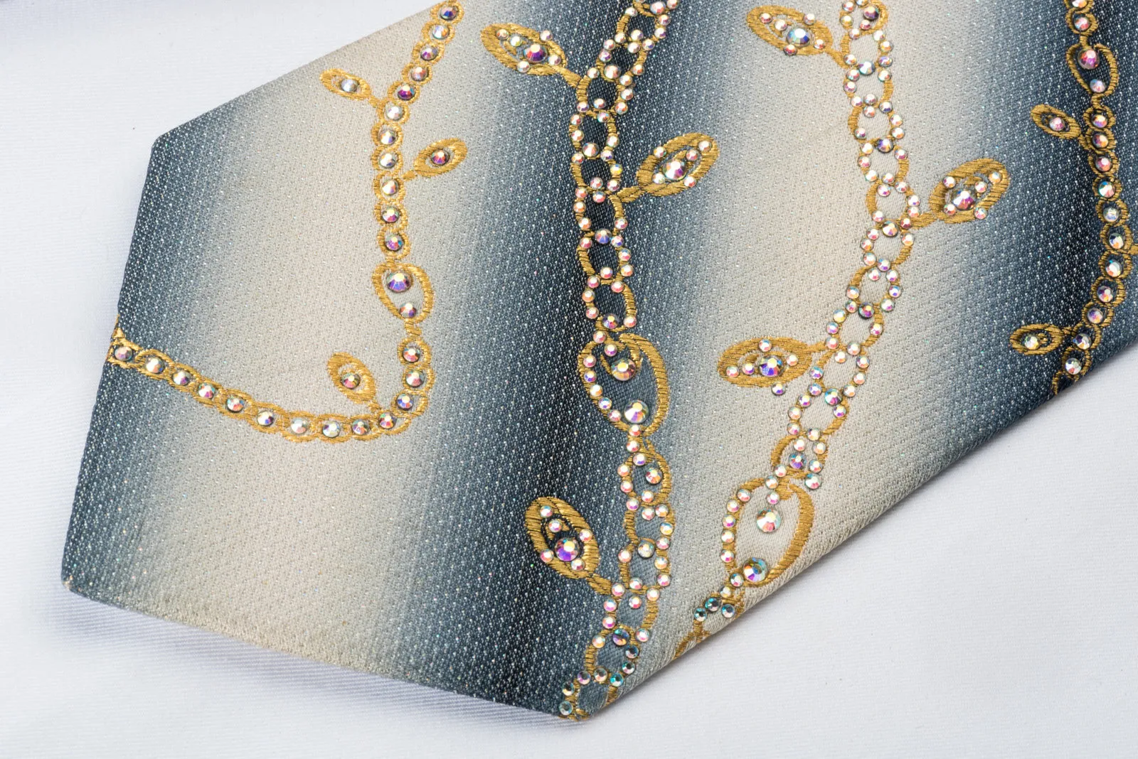 Renoma Silk Tie Golden Chains On Graduating Gray With Rhinestones