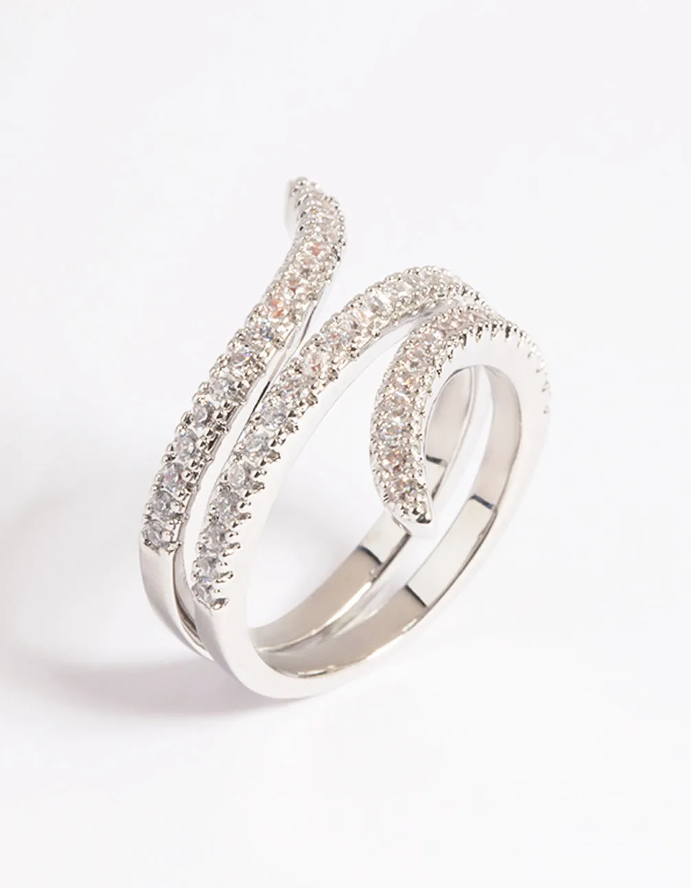 Rhodium Cubic Zirconia Wrap Around Ring