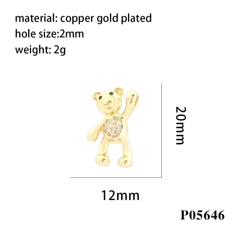 Romantic Simple Style Pentagram Bear Heart Shape Copper Plating Inlay Zircon 18k Gold Plated Charms