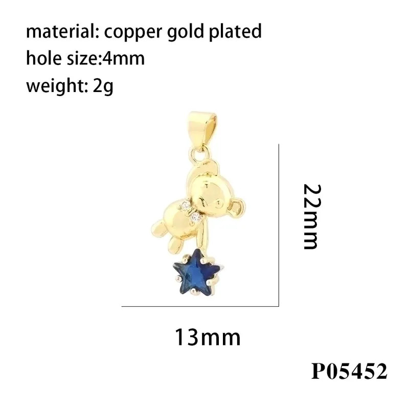 Romantic Simple Style Pentagram Bear Heart Shape Copper Plating Inlay Zircon 18k Gold Plated Charms