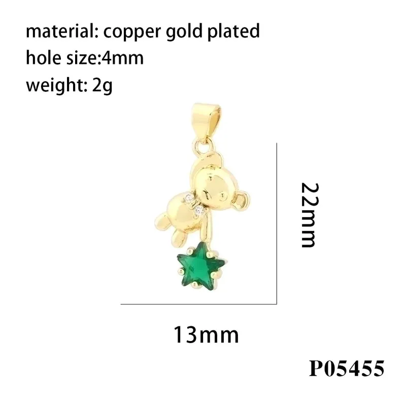 Romantic Simple Style Pentagram Bear Heart Shape Copper Plating Inlay Zircon 18k Gold Plated Charms