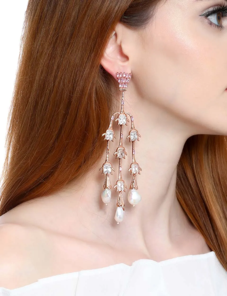 Rose Cascade Long Earrings