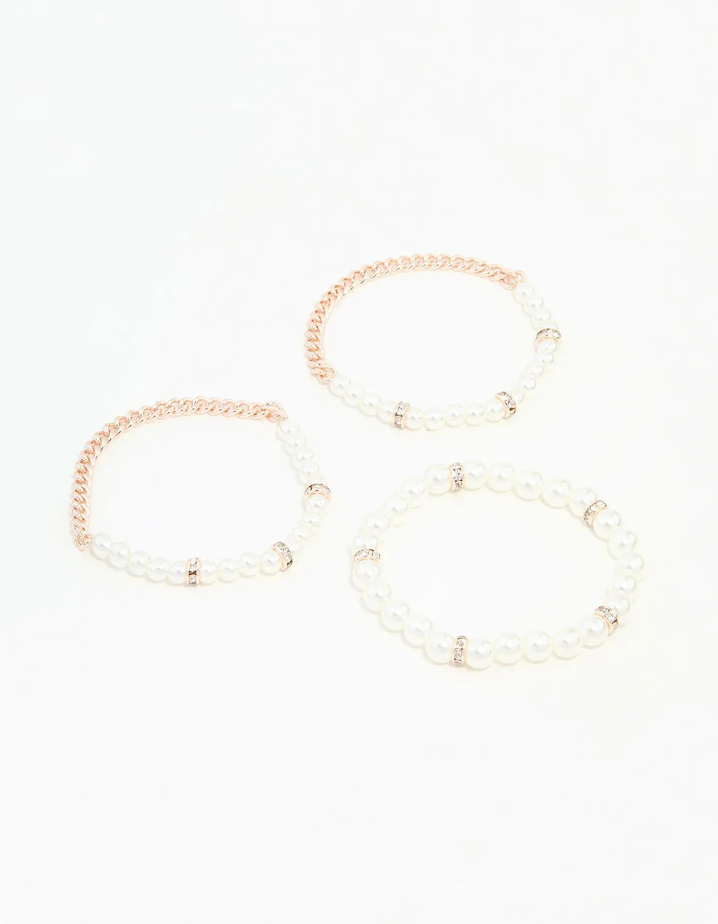 Rose Gold &  Pearl Bracelets Stretch Bracelets 3-Pack