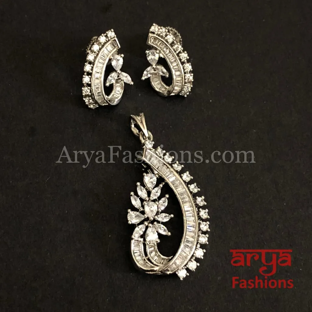 Sasha Exquisite Silver Cubic Zirconia Ethnic Pendant with Stud Earrings