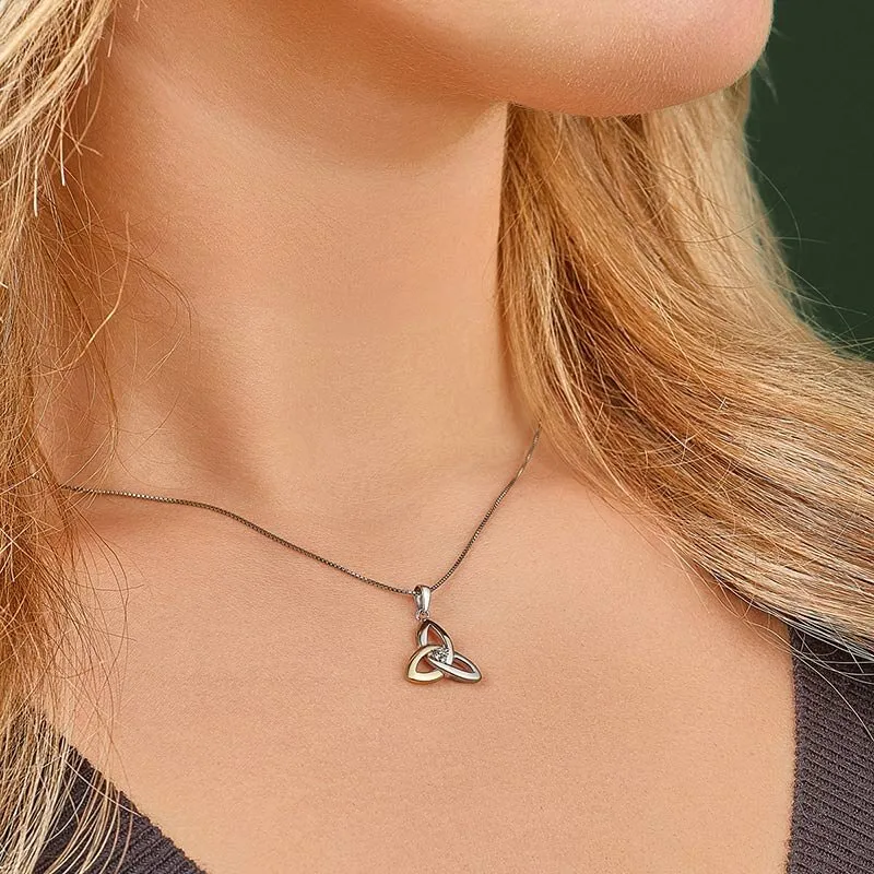 Silver 10K Gold & Diamond Trinity Knot Pendant