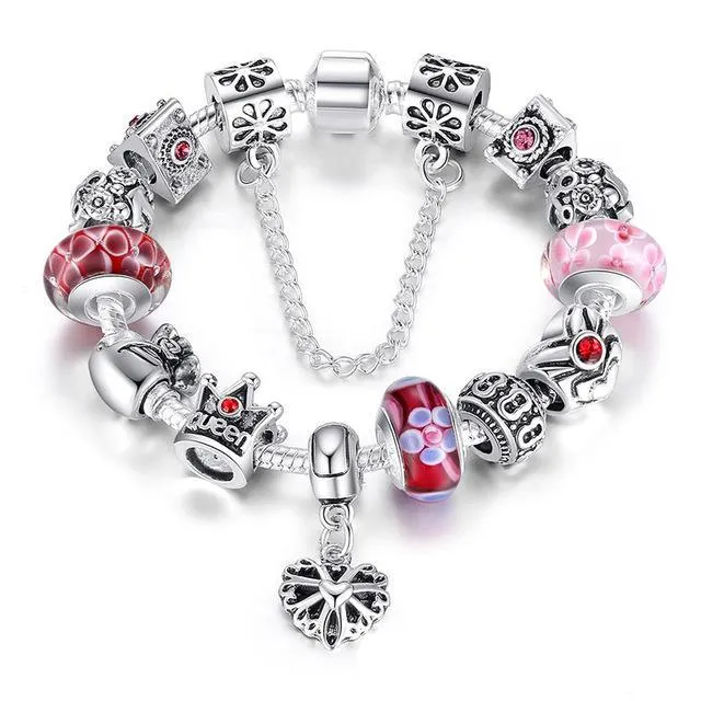 Silver Charms & Queen Crown Beads Bracelet