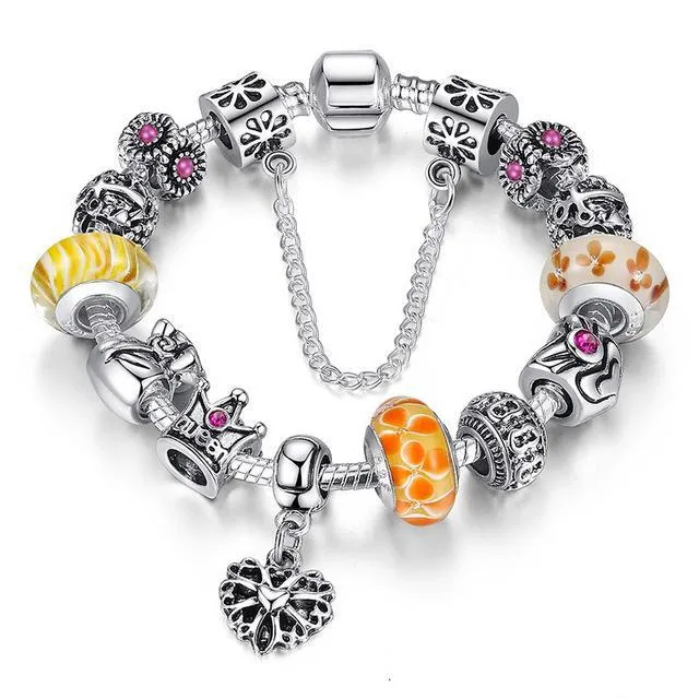 Silver Charms & Queen Crown Beads Bracelet