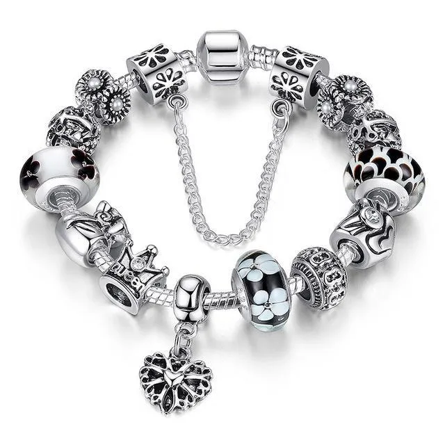 Silver Charms & Queen Crown Beads Bracelet