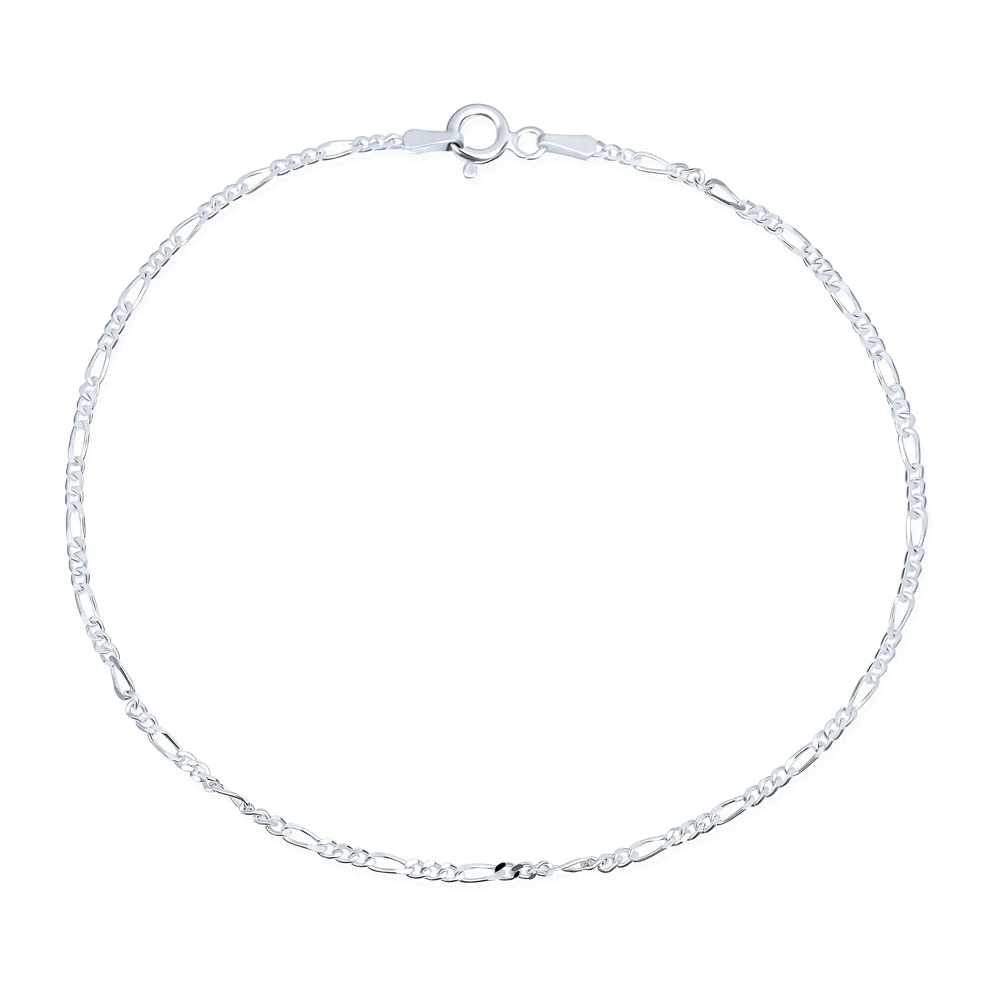 Simple 50 Gauge Sterling Silver Figaro Chain Anklet Ankle Bracelet 9-10 Inch