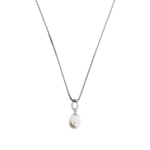 Simple Silver Teardrop Freshwater Pearl Pendant