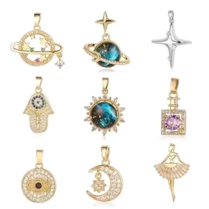 Simple Style Classic Style Sun Star Moon Copper Plating Inlay Zircon Charms Jewelry Accessories