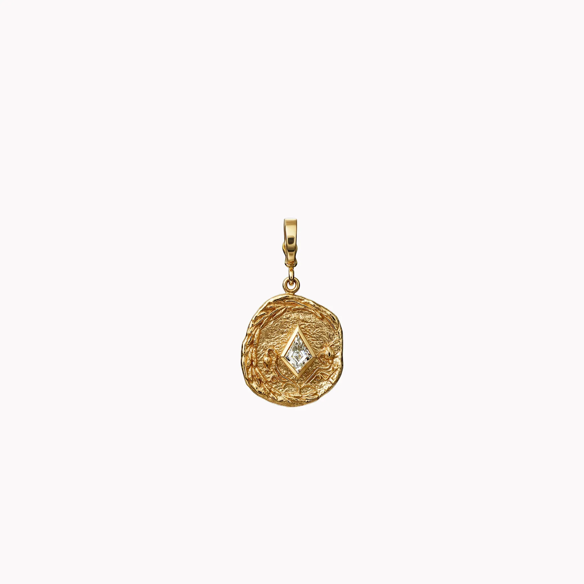 Small Olive Branch & Rose Bud Kite Diamond Coin Charm