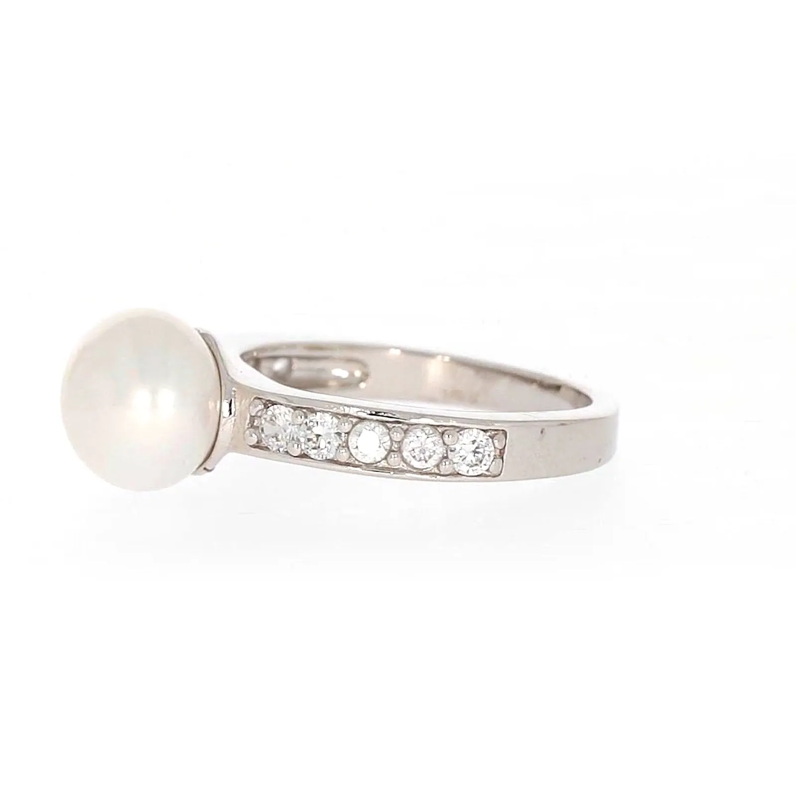 Sterling Silver 8-9mm Fresh Water Pearl and Cubic Zirconia Ring