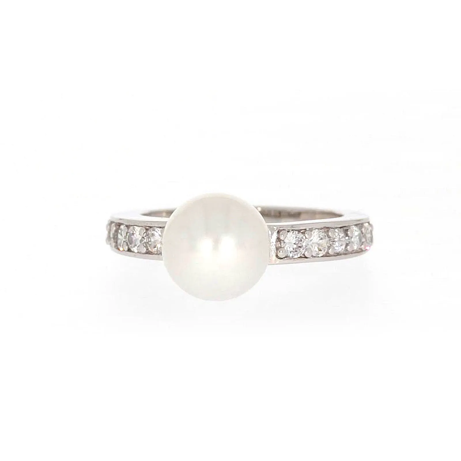 Sterling Silver 8-9mm Fresh Water Pearl and Cubic Zirconia Ring