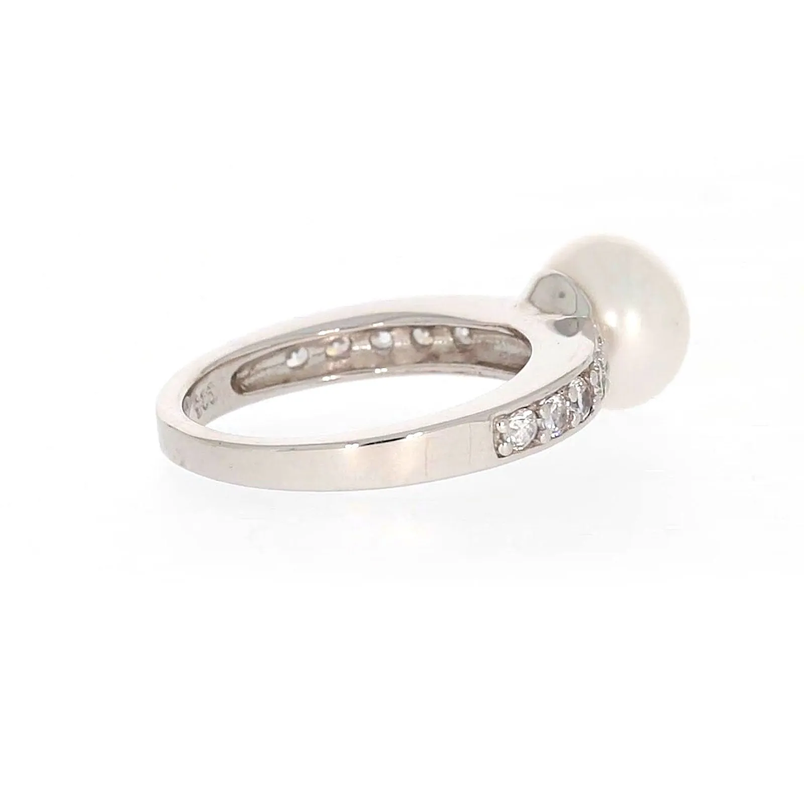 Sterling Silver 8-9mm Fresh Water Pearl and Cubic Zirconia Ring