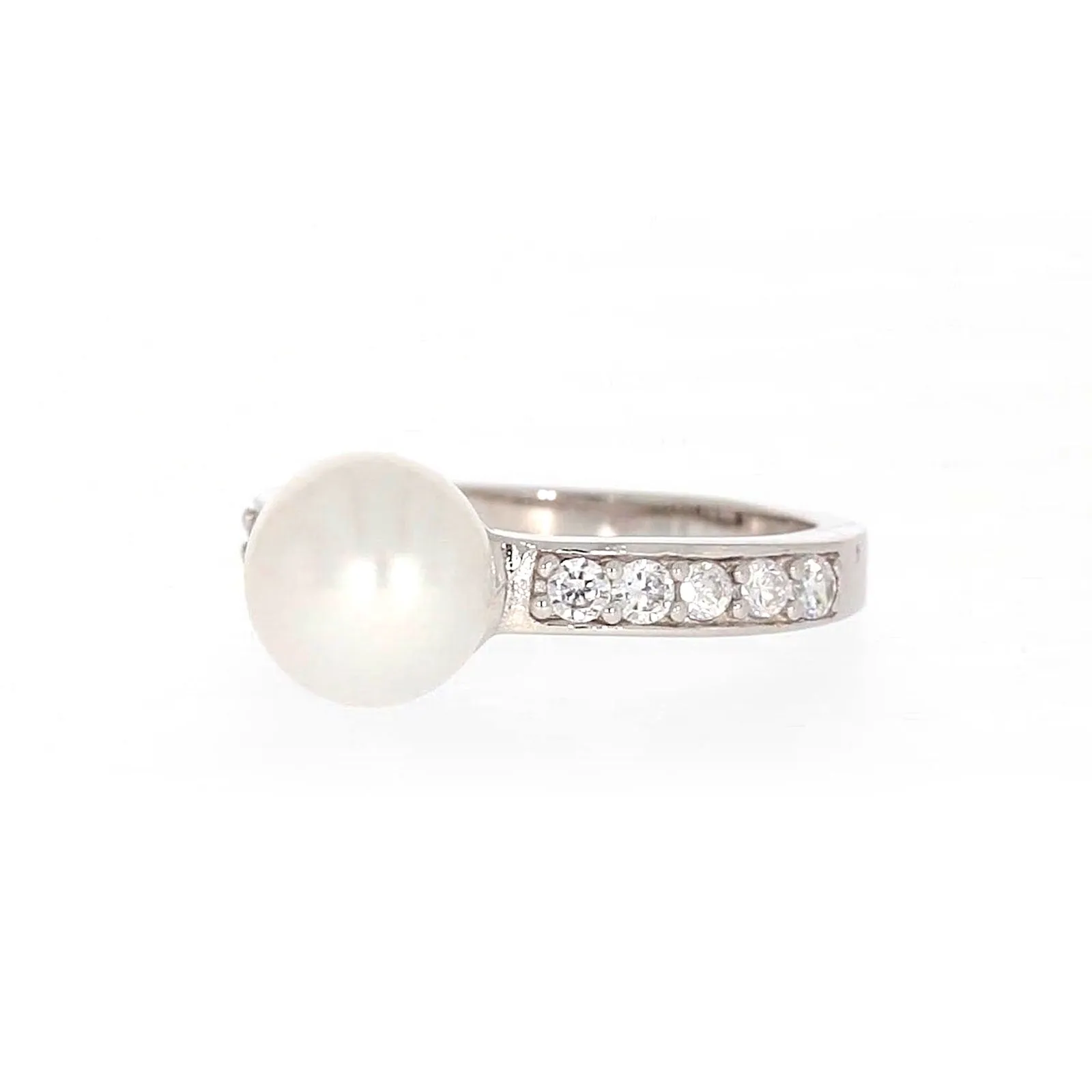 Sterling Silver 8-9mm Fresh Water Pearl and Cubic Zirconia Ring