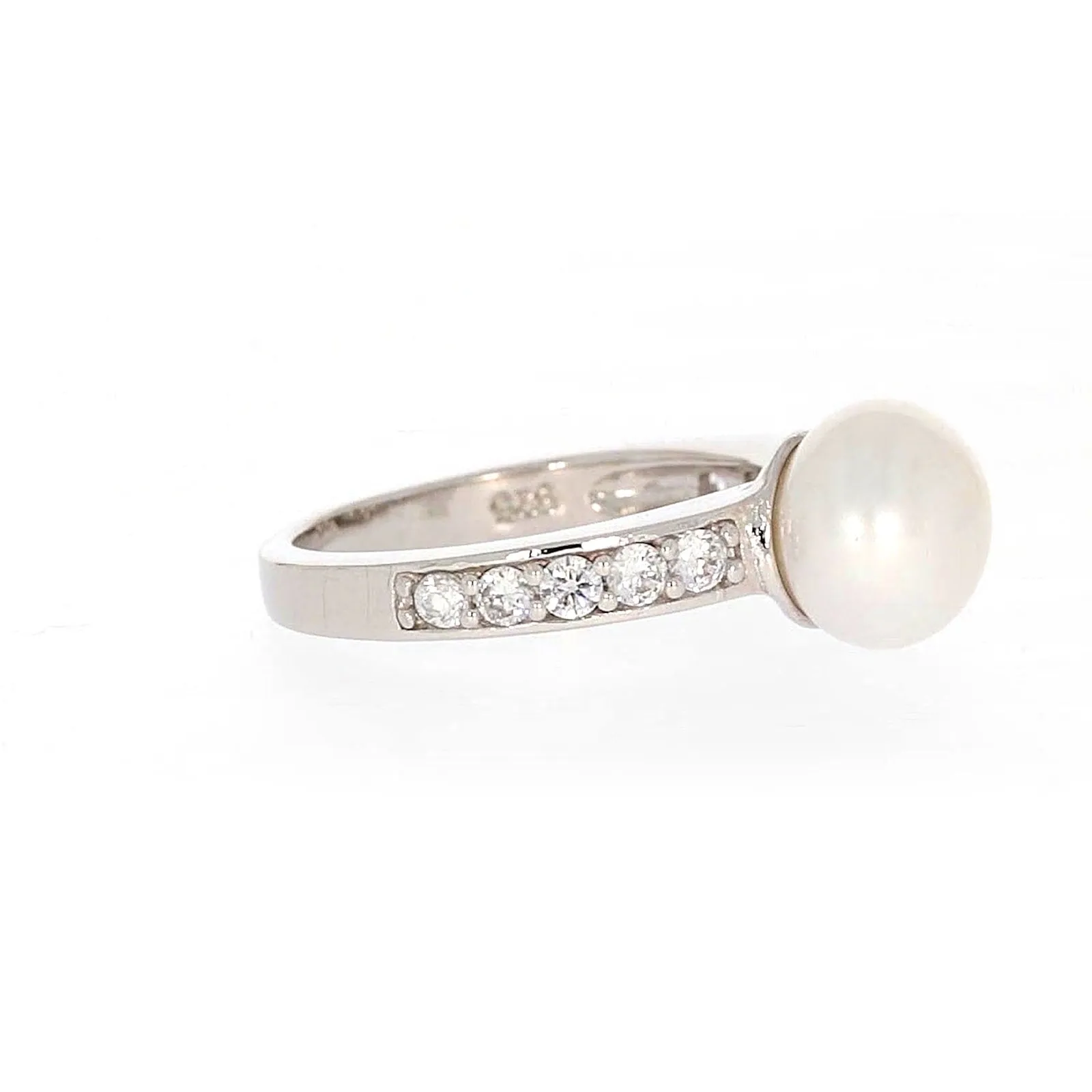 Sterling Silver 8-9mm Fresh Water Pearl and Cubic Zirconia Ring