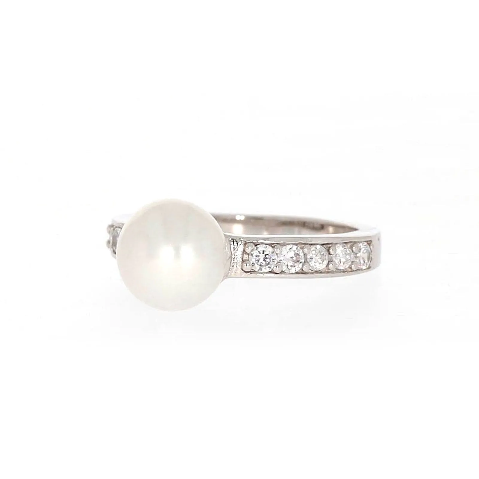 Sterling Silver 8-9mm Fresh Water Pearl and Cubic Zirconia Ring