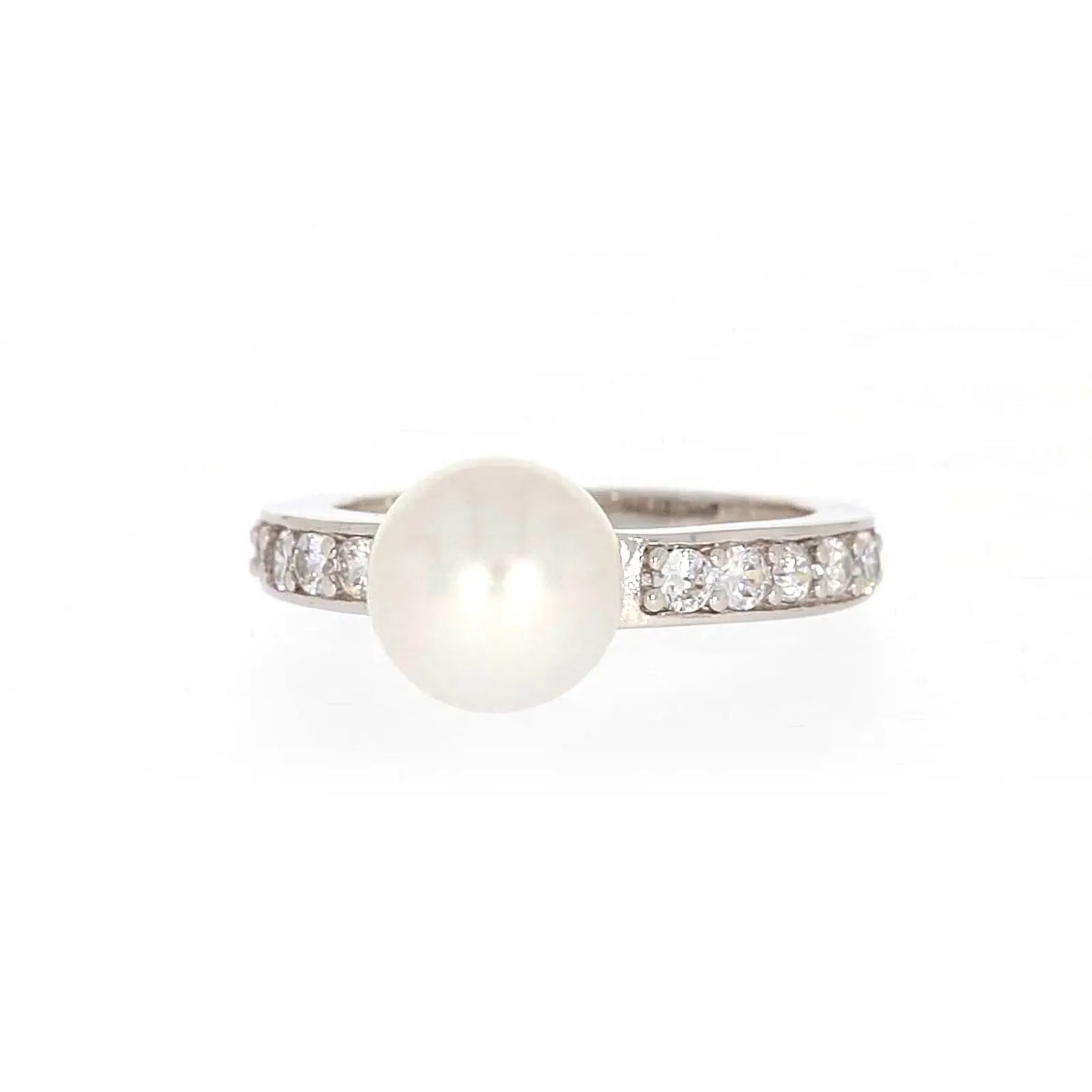 Sterling Silver 8-9mm Fresh Water Pearl and Cubic Zirconia Ring