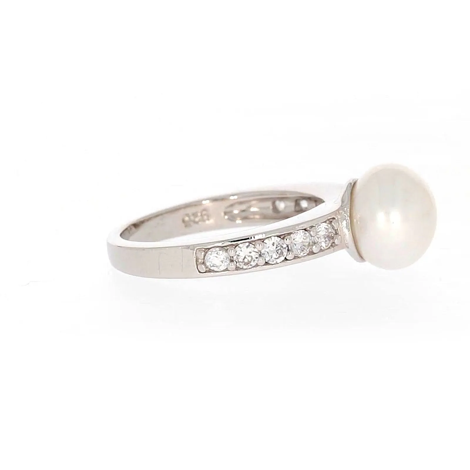 Sterling Silver 8-9mm Fresh Water Pearl and Cubic Zirconia Ring