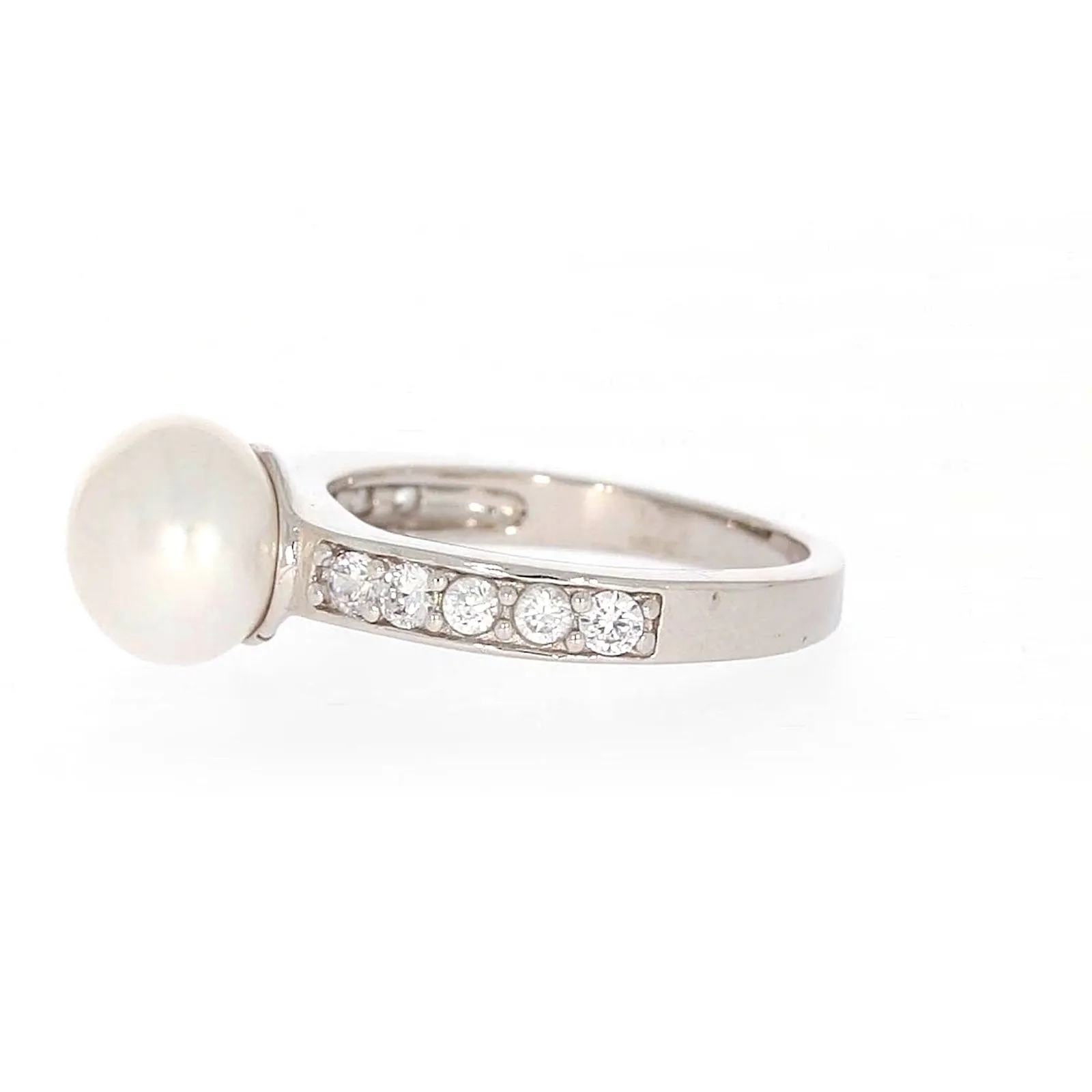 Sterling Silver 8-9mm Fresh Water Pearl and Cubic Zirconia Ring