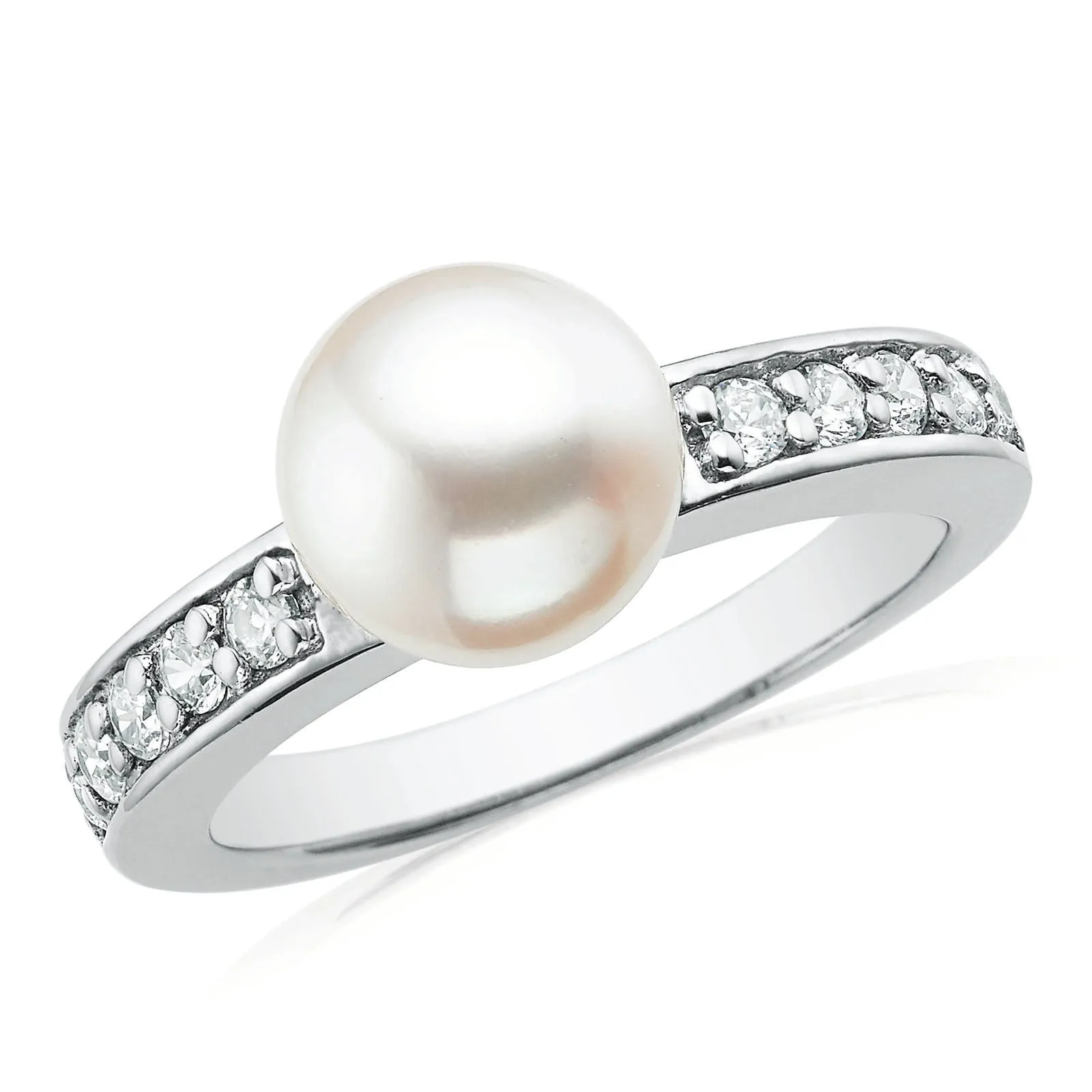 Sterling Silver 8-9mm Fresh Water Pearl and Cubic Zirconia Ring