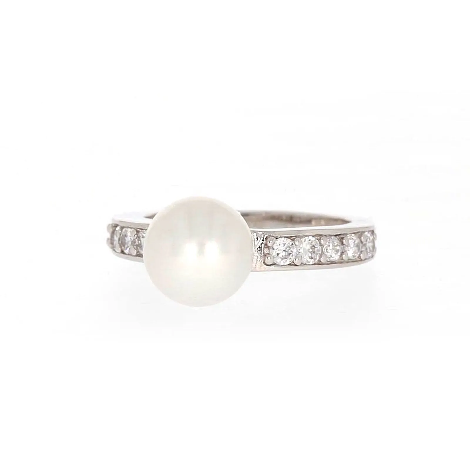 Sterling Silver 8-9mm Fresh Water Pearl and Cubic Zirconia Ring