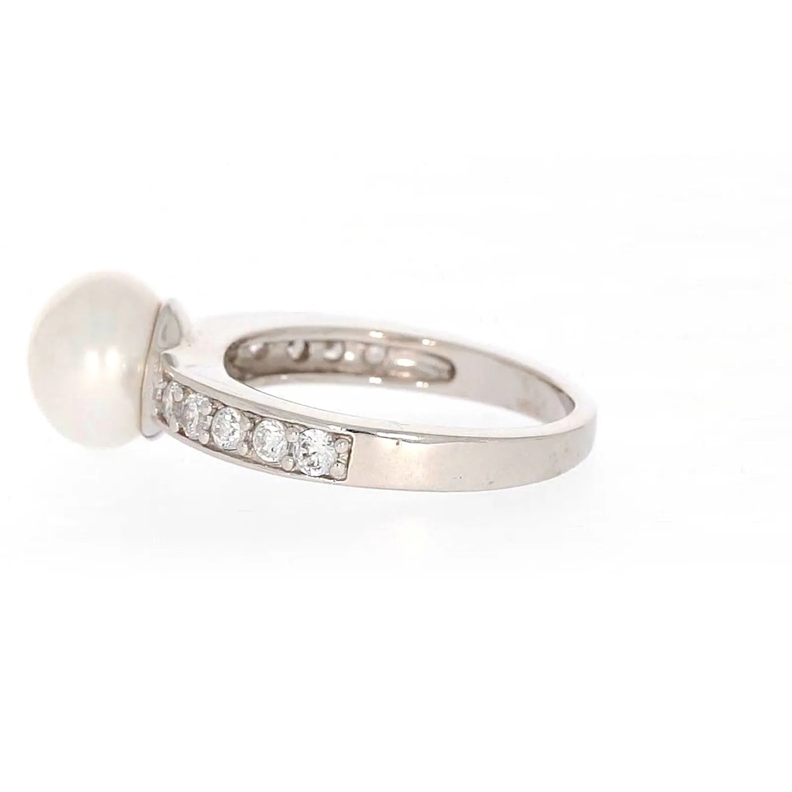 Sterling Silver 8-9mm Fresh Water Pearl and Cubic Zirconia Ring