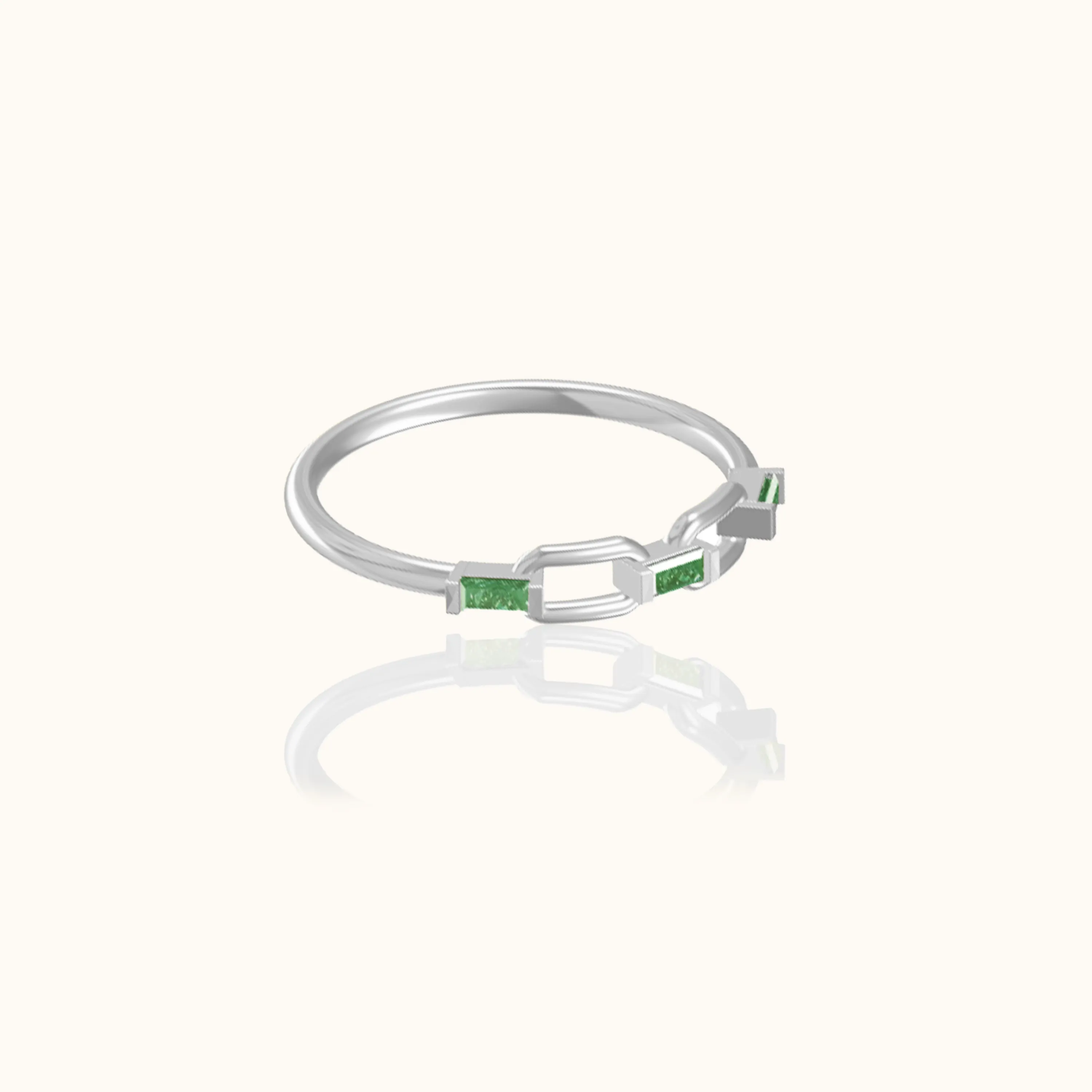 Sterling Silver Link Chain Green CZ Ring