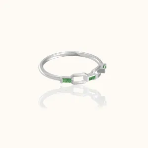 Sterling Silver Link Chain Green CZ Ring