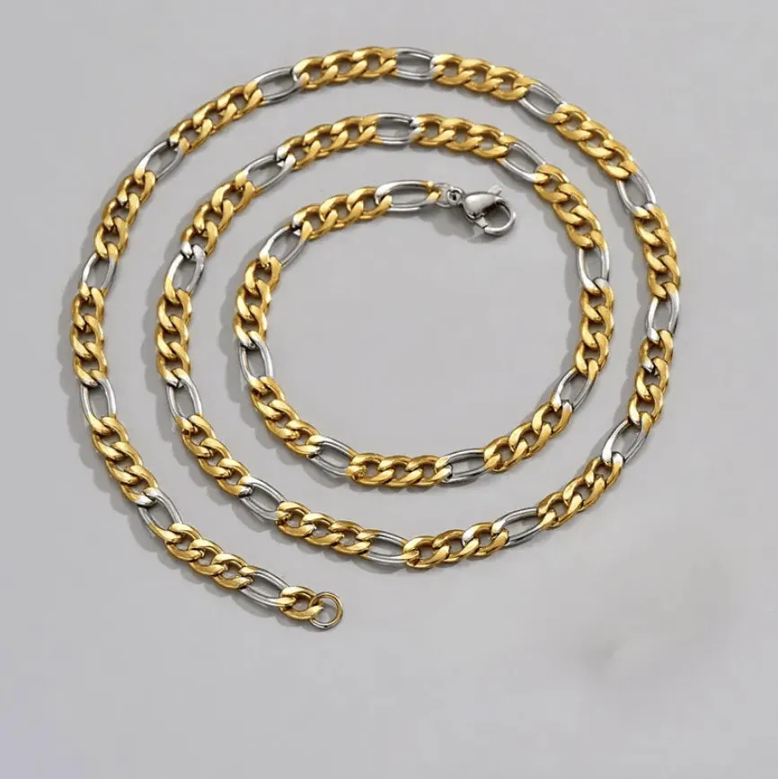 Stylish Cuban Link Chain Stainless Steel Gold Plated Necklace