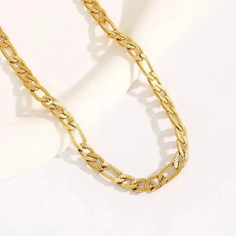 Stylish Cuban Link Chain Stainless Steel Gold Plated Necklace