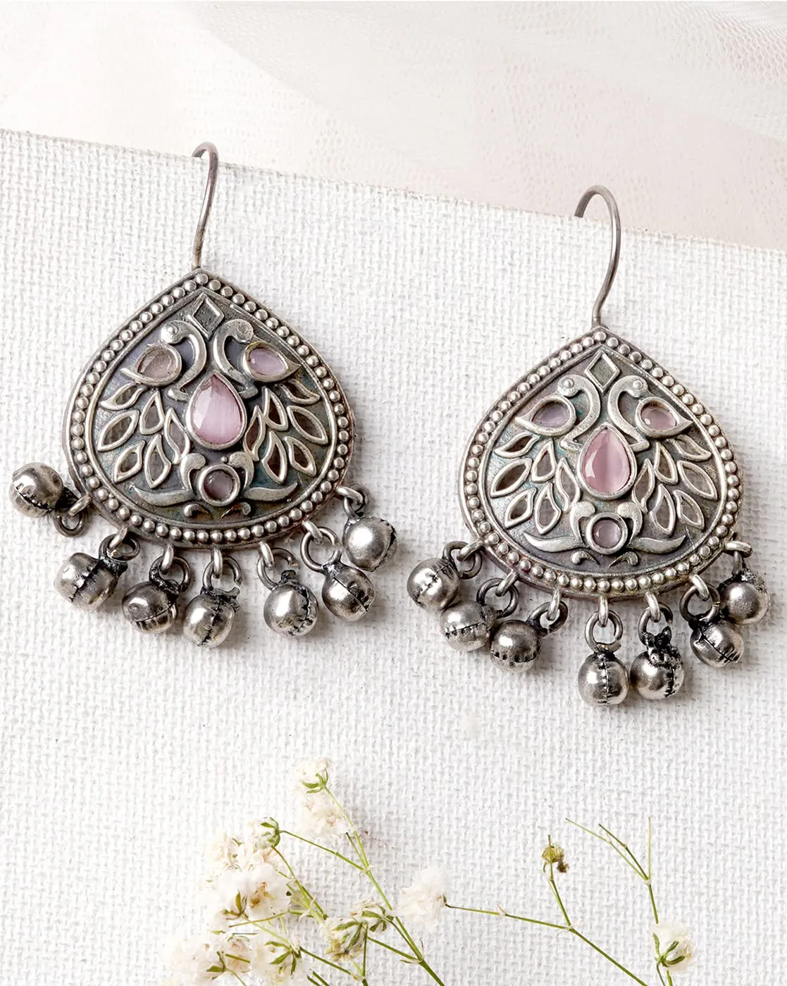 Teejh Vanya Silver Oxidised Pink Earrings For Women