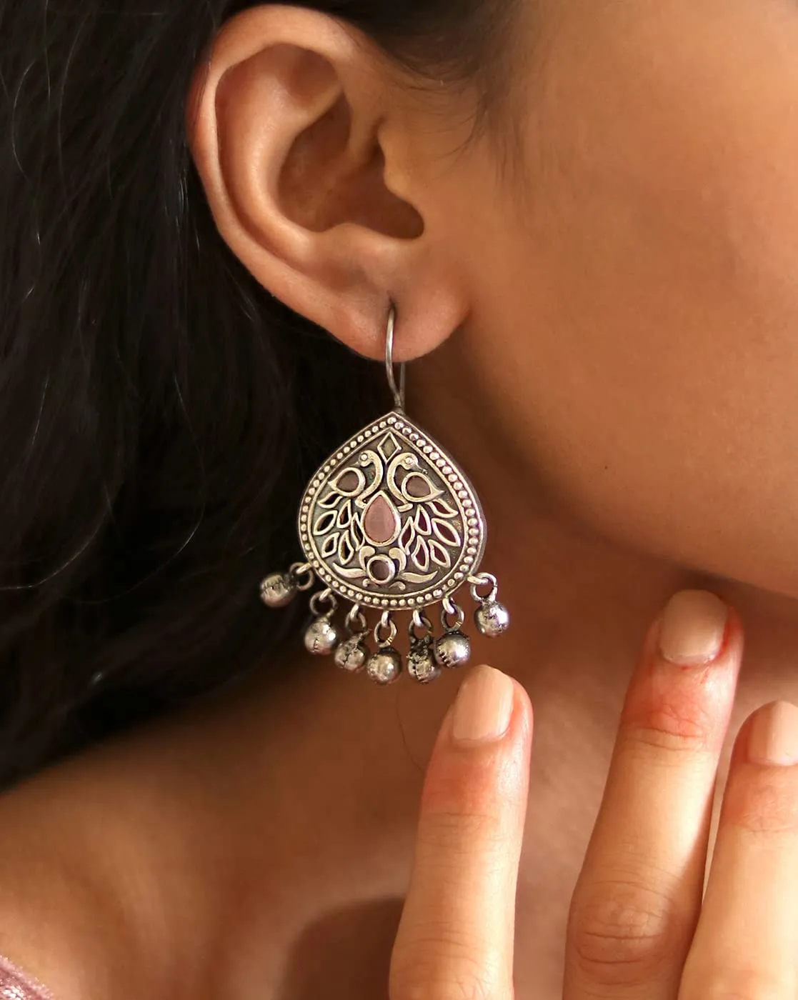 Teejh Vanya Silver Oxidised Pink Earrings For Women