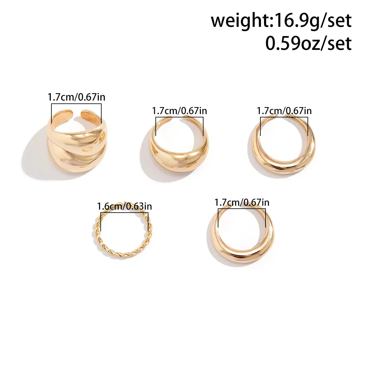 TEEK - 5 Piece Chunky Open Cuff Rings