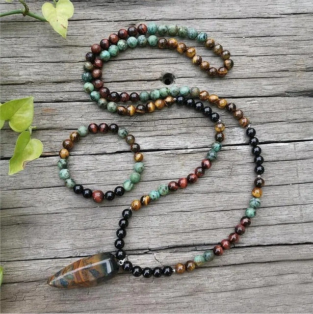 Turquoise & Tigers Eye Mala Bracelet/Necklace/Set