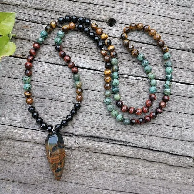 Turquoise & Tigers Eye Mala Bracelet/Necklace/Set