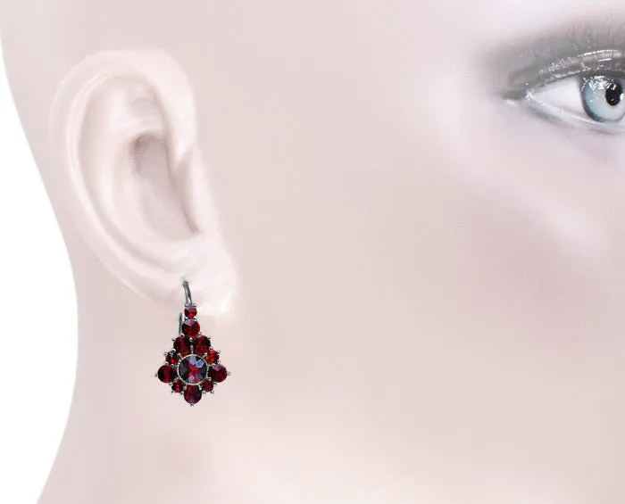 Victorian Bohemian Garnet Earrings in Antiqued Sterling Silver