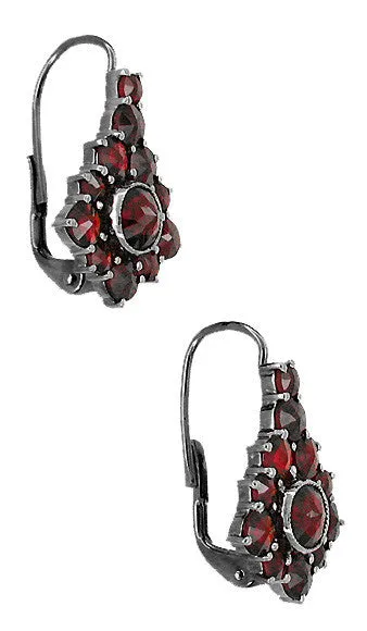 Victorian Bohemian Garnet Earrings in Antiqued Sterling Silver