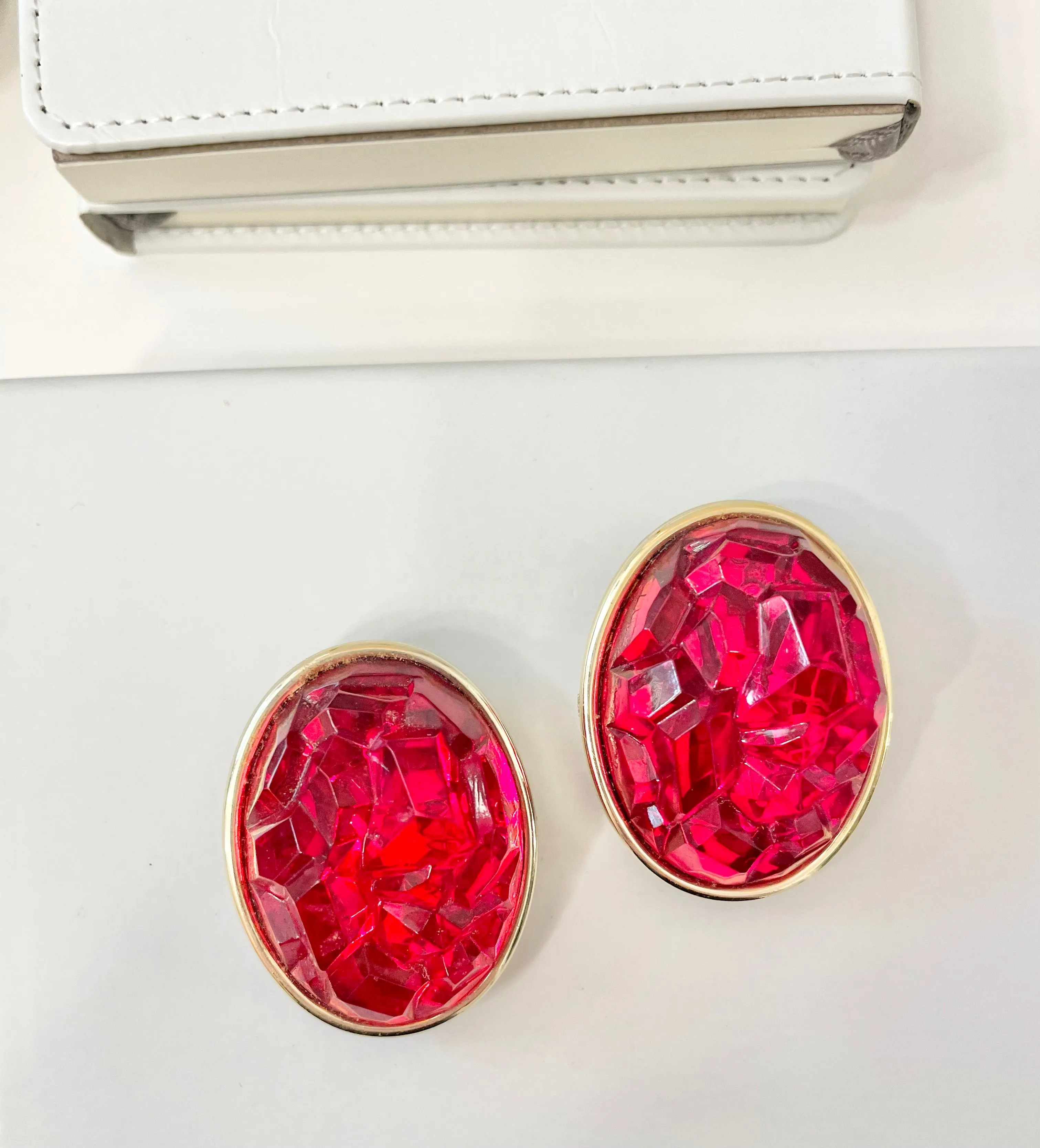 Vintage 1970's Cheeky Mistress, dramatic, ruby acrylic earrings.... showstoppers..