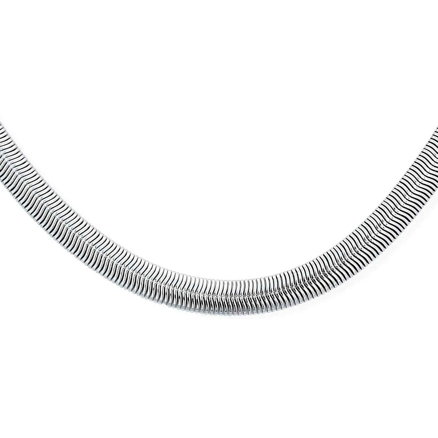 Wide Herringbone Flat Snake Flexible Chain Necklace for Men Silver Tone 20 Inch