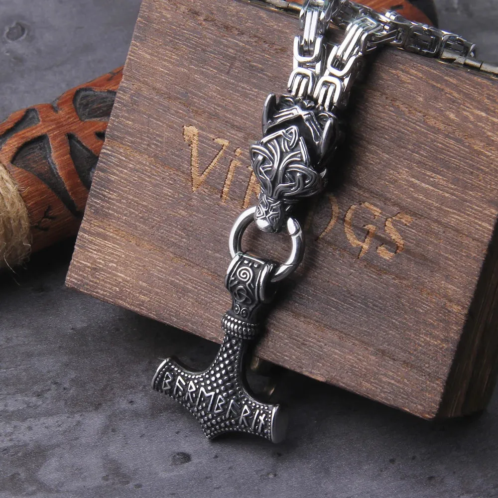 Wolf Viking Mjolnir Necklace