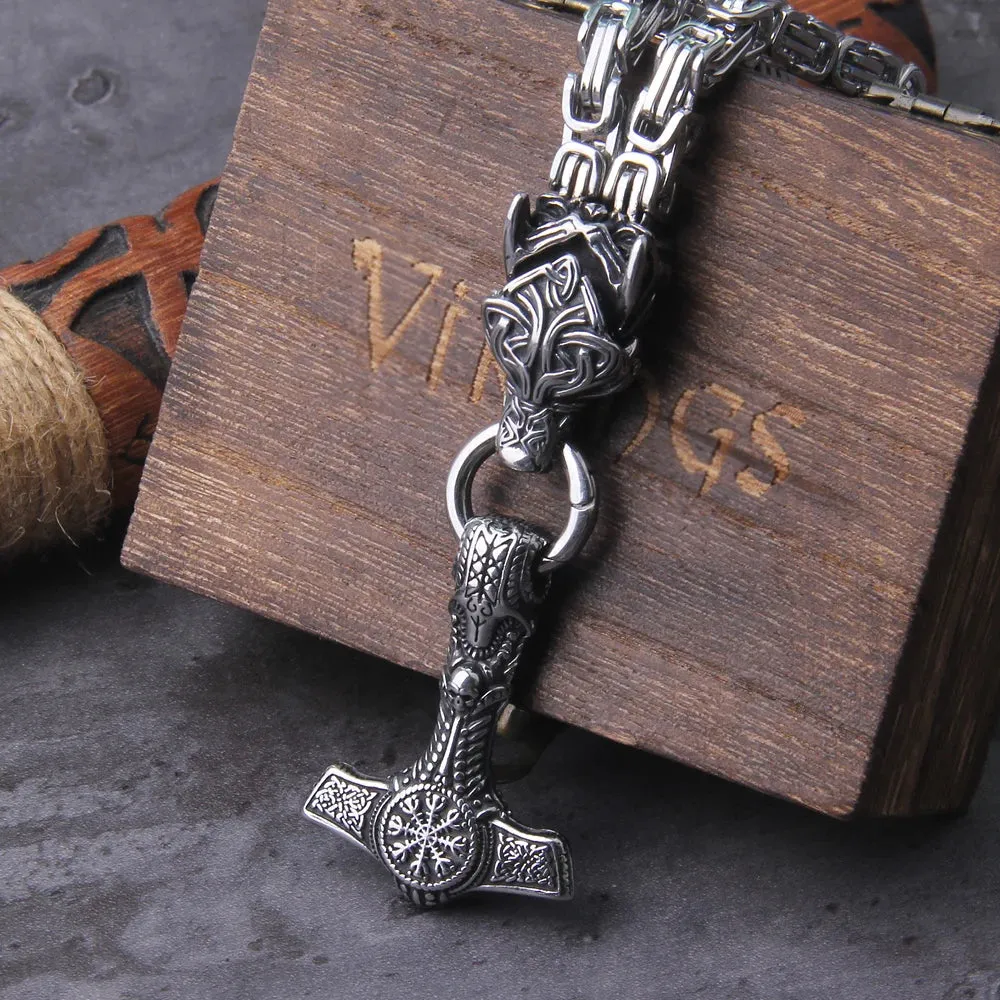 Wolf Viking Mjolnir Necklace