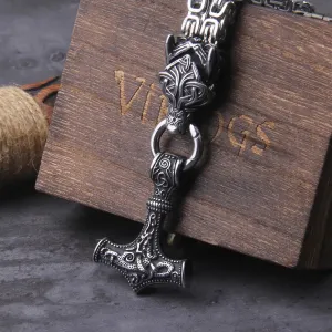 Wolf Viking Mjolnir Necklace