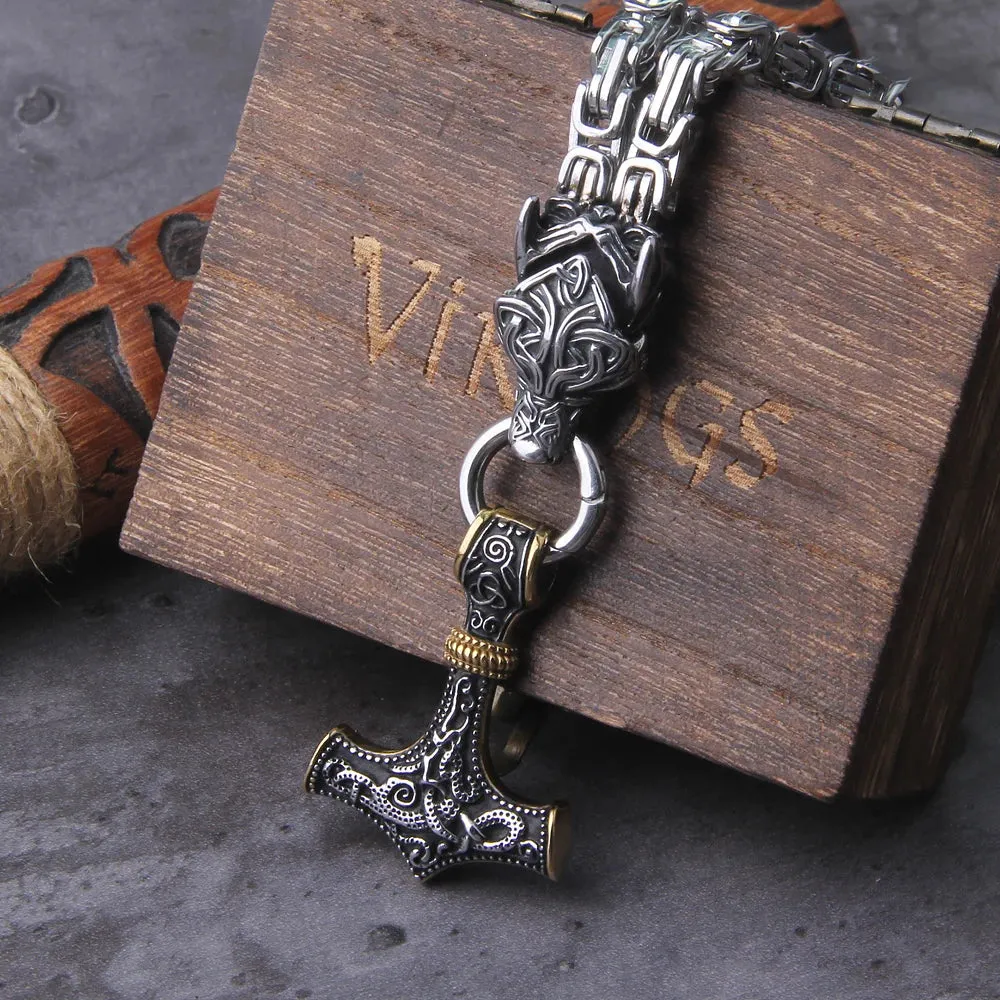 Wolf Viking Mjolnir Necklace