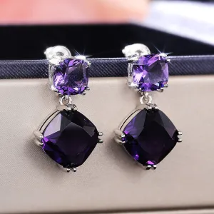 Women's Elegant Mysterious Purple Square Zircon Earrings