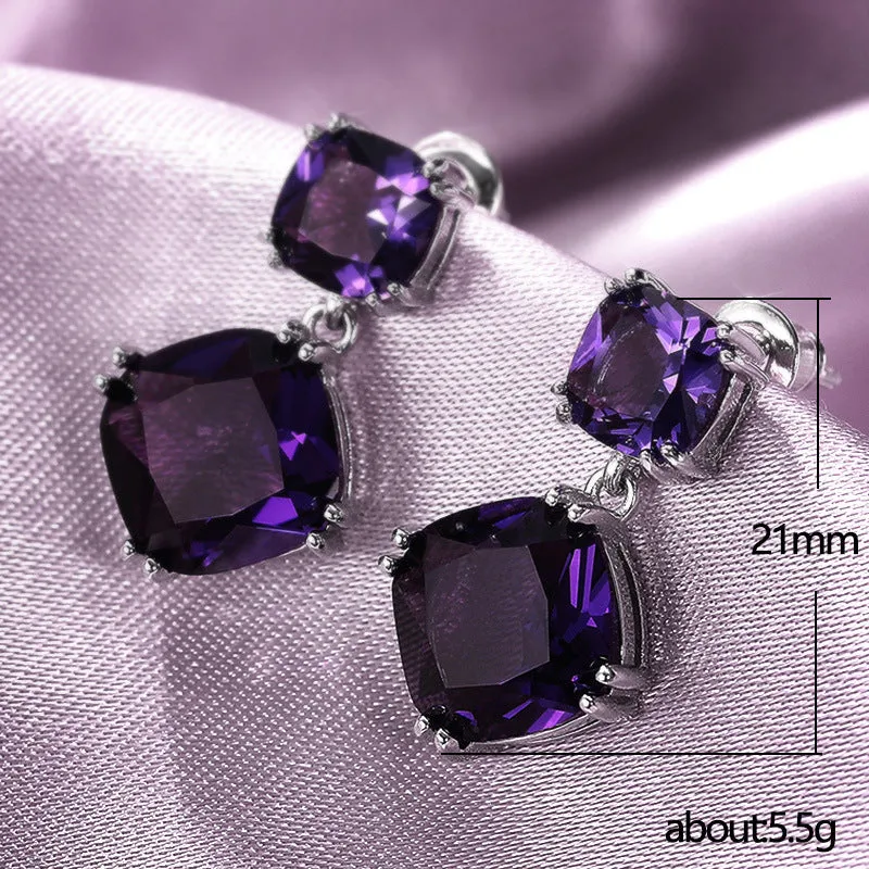 Women's Elegant Mysterious Purple Square Zircon Earrings