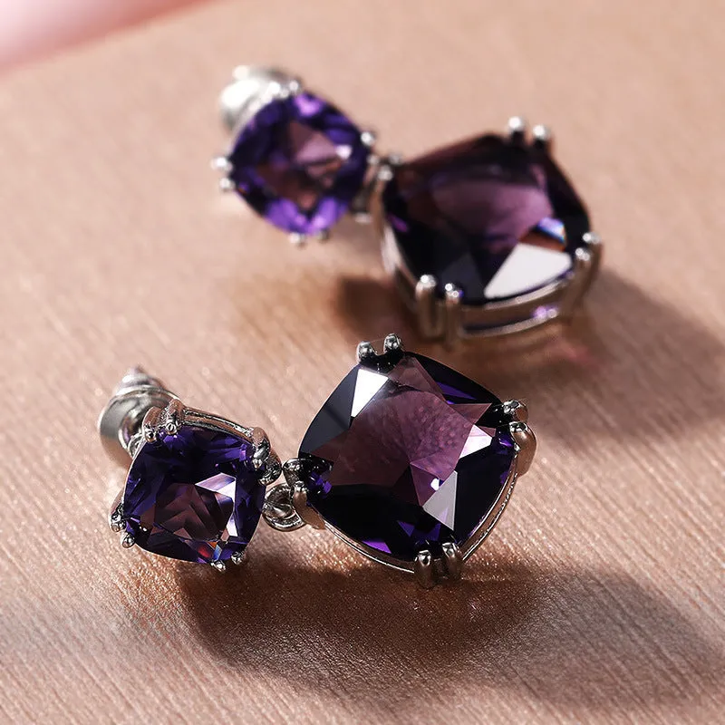 Women's Elegant Mysterious Purple Square Zircon Earrings