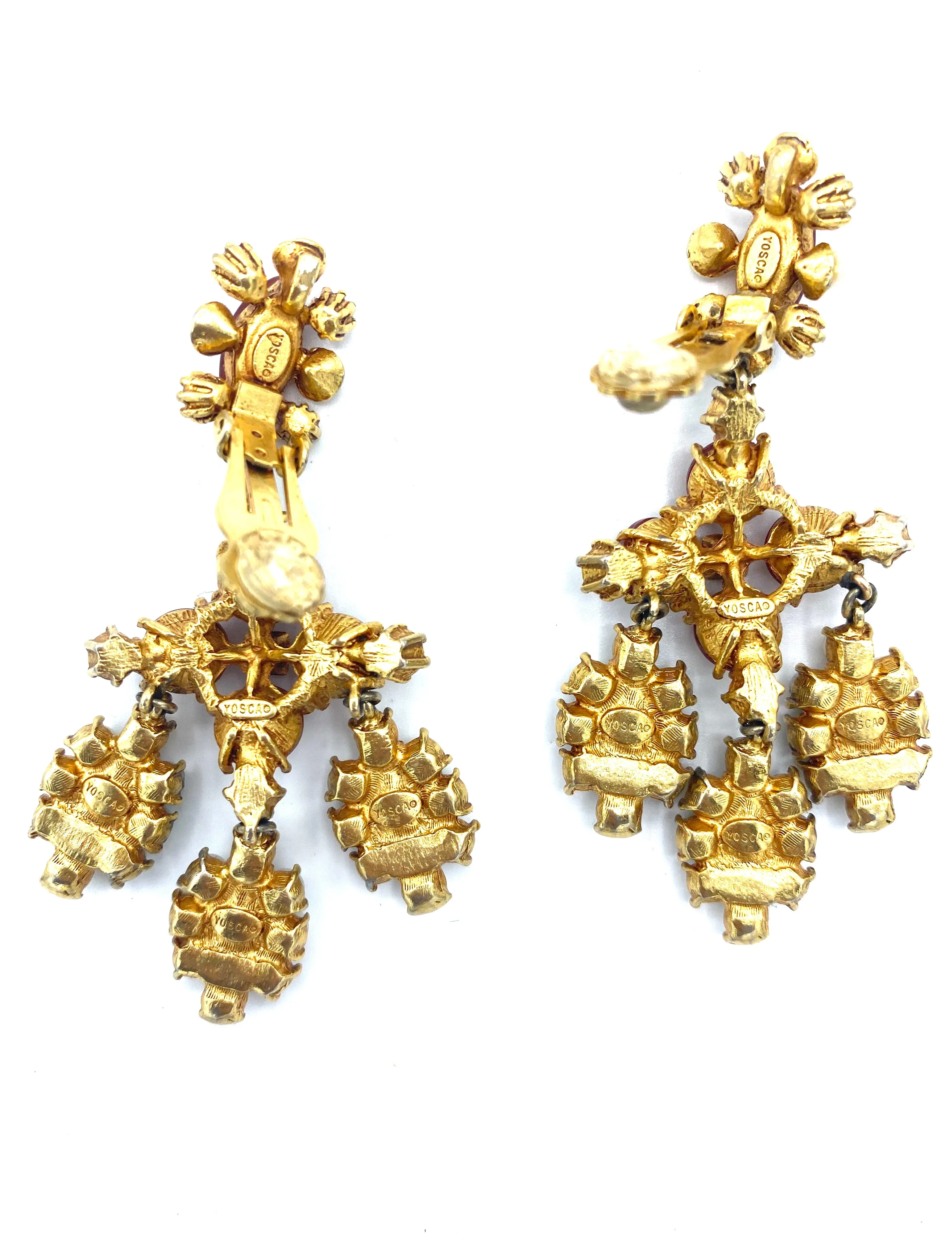 Yosca 90s Gold Tone Drop Earrings with Faux Gems and Pearls