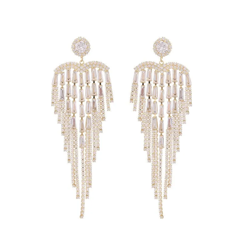 Zircon Inlaid Long Tassel Fashion Earrings Wedding Bridal Party Jewelry